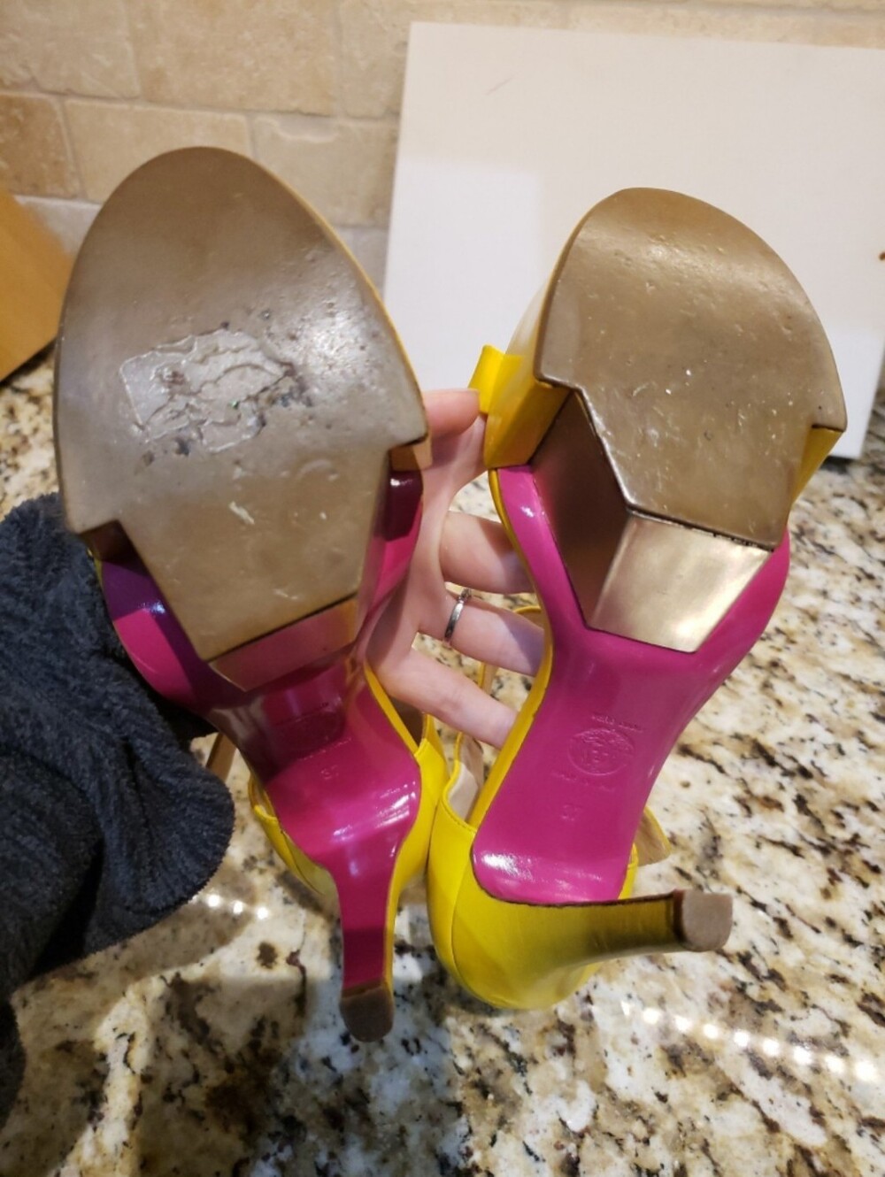 Versace Yellow Patent Platform Ankle-Strap Heels - Picture 11 of 12